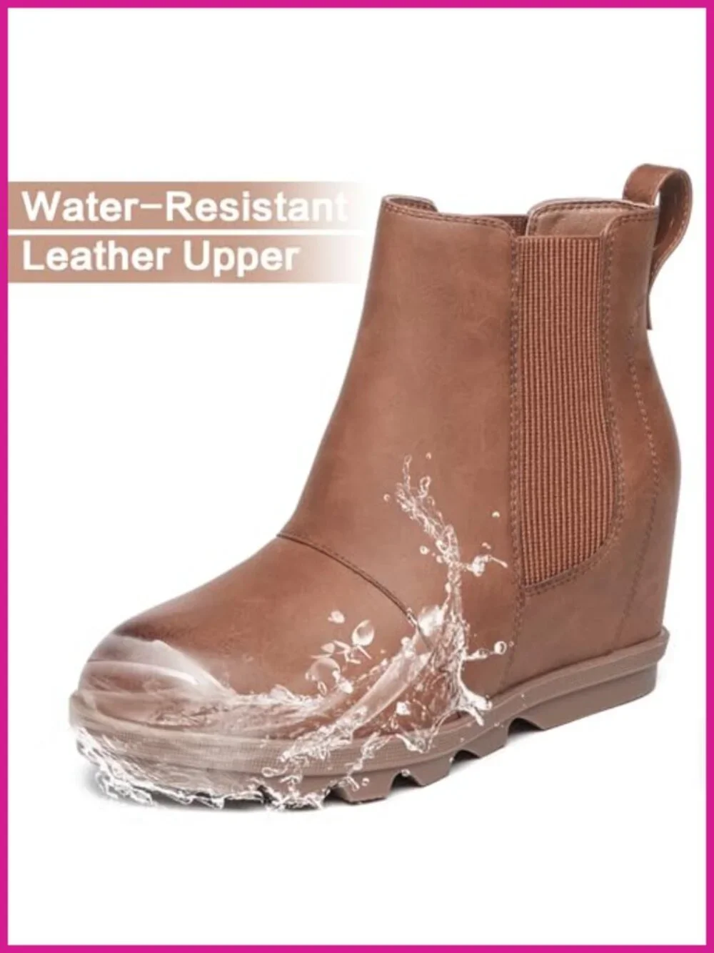 Hidden Heel Chelsea Ankle Wedge Boots Faux Leather Comfort
